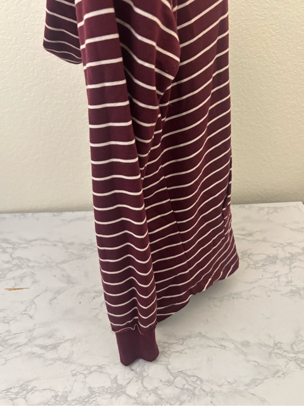 Maurices Hoodie Sweater Womens S Maroon Knit Pullover V-Neck Pocket Striped - Picture 8 of 10
